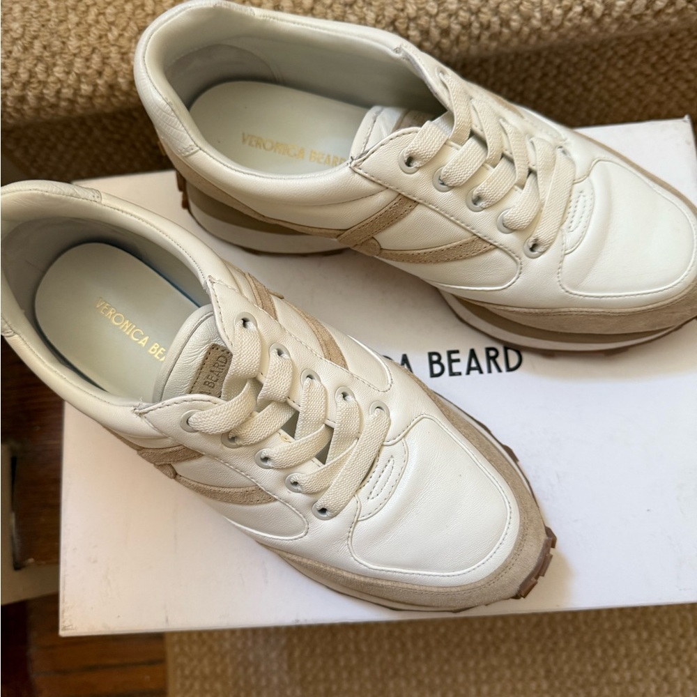 Veronica Beard Cream and Tan Women's Sneakers